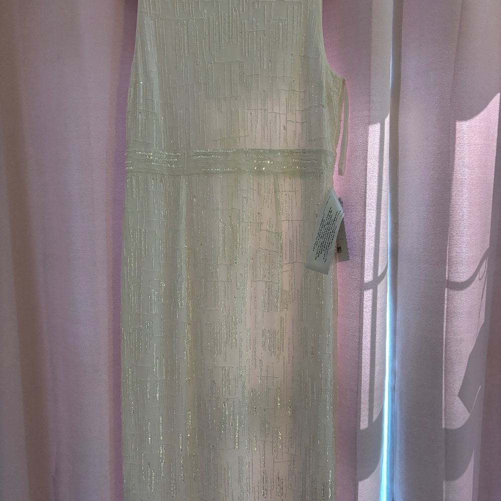 Mac Duggal white beaded sheath 16